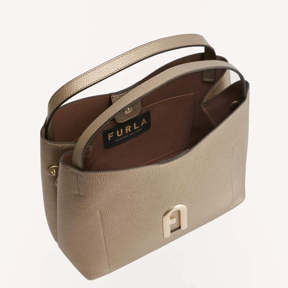 FURLA Primula Small Hobo Metallic Leather Bag Small